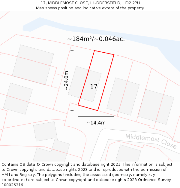 17, MIDDLEMOST CLOSE, HUDDERSFIELD, HD2 2PU: Plot and title map