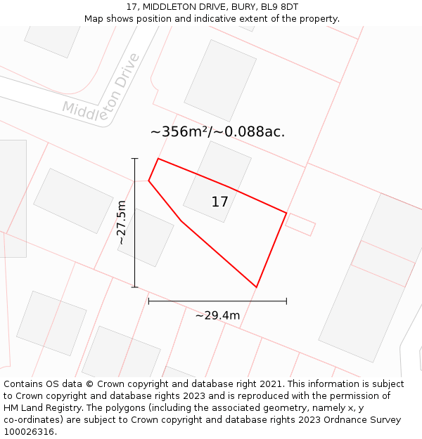 17, MIDDLETON DRIVE, BURY, BL9 8DT: Plot and title map