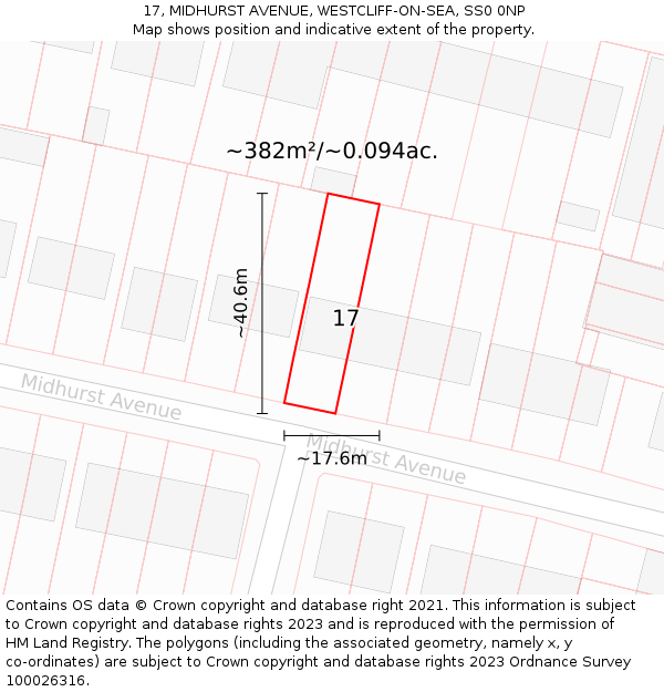 17, MIDHURST AVENUE, WESTCLIFF-ON-SEA, SS0 0NP: Plot and title map