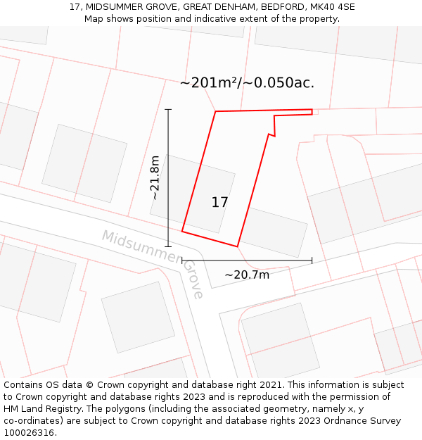 17, MIDSUMMER GROVE, GREAT DENHAM, BEDFORD, MK40 4SE: Plot and title map