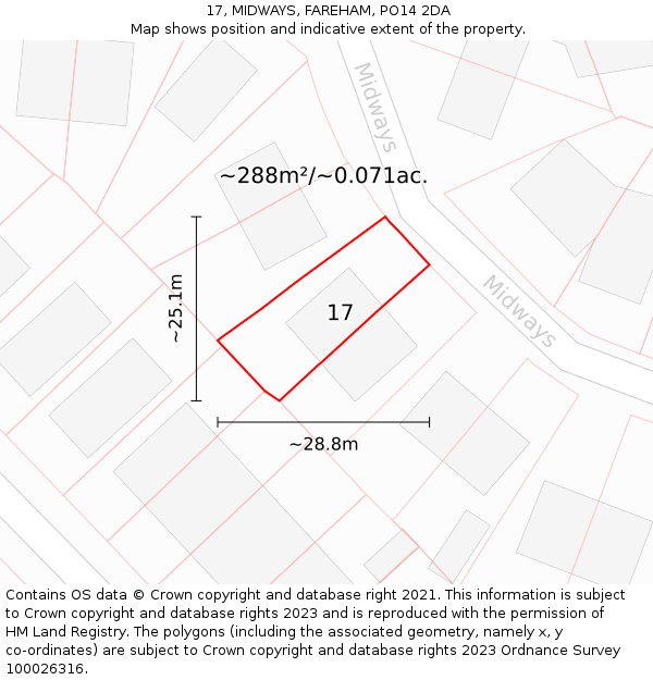 17, MIDWAYS, FAREHAM, PO14 2DA: Plot and title map