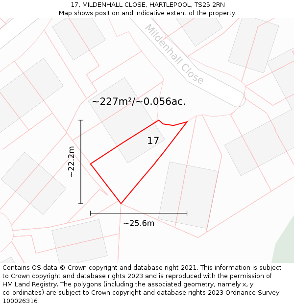17, MILDENHALL CLOSE, HARTLEPOOL, TS25 2RN: Plot and title map