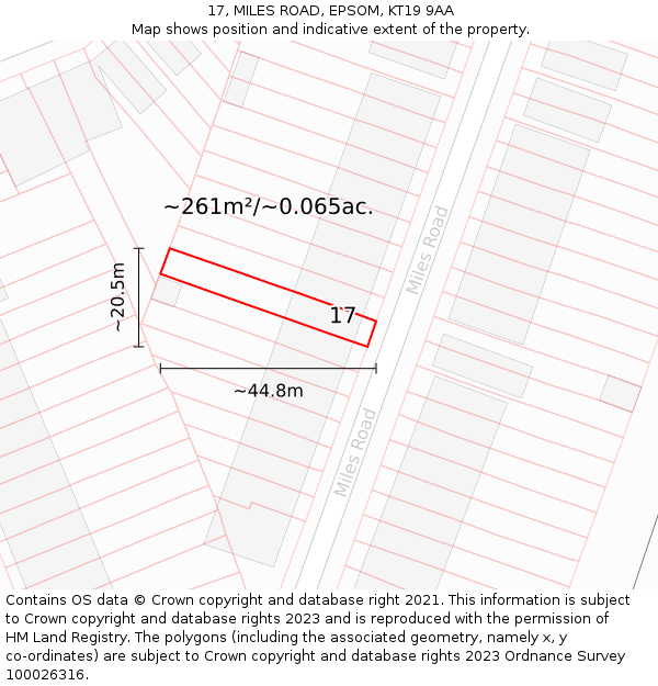 17, MILES ROAD, EPSOM, KT19 9AA: Plot and title map