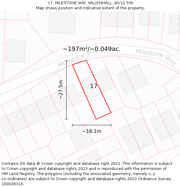 17, MILESTONE WAY, WILLENHALL, WV12 5YA: Plot and title map