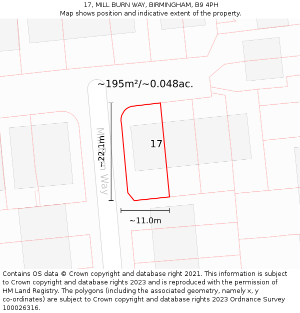 17, MILL BURN WAY, BIRMINGHAM, B9 4PH: Plot and title map