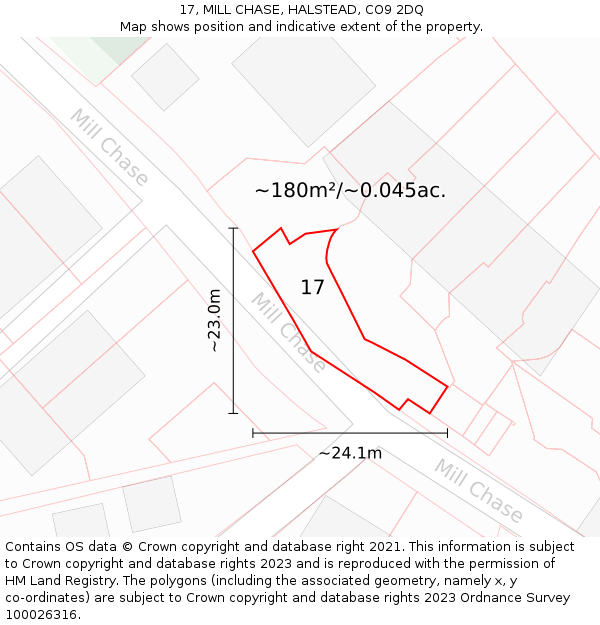 17, MILL CHASE, HALSTEAD, CO9 2DQ: Plot and title map