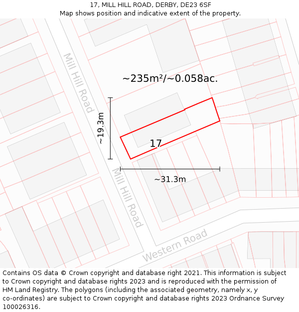 17, MILL HILL ROAD, DERBY, DE23 6SF: Plot and title map