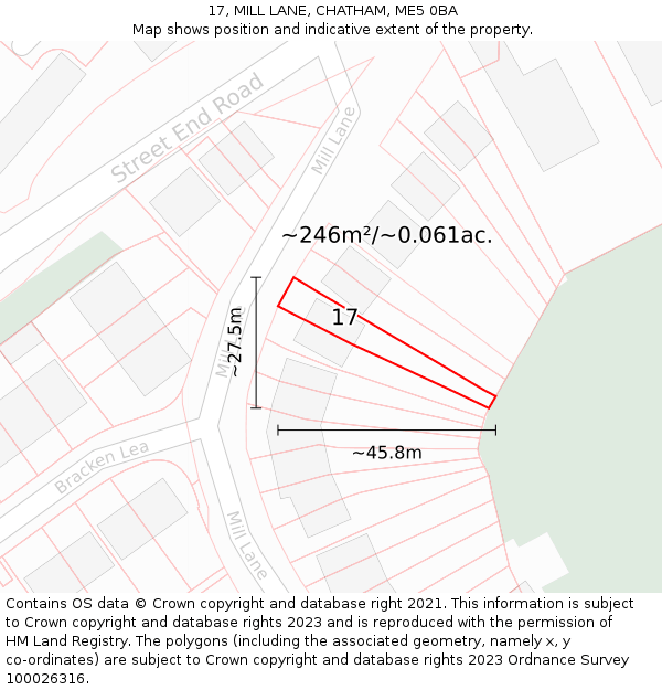 17, MILL LANE, CHATHAM, ME5 0BA: Plot and title map