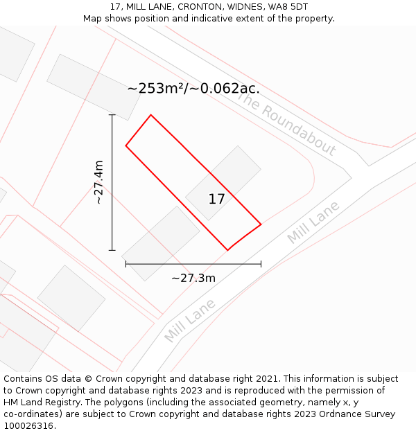 17, MILL LANE, CRONTON, WIDNES, WA8 5DT: Plot and title map