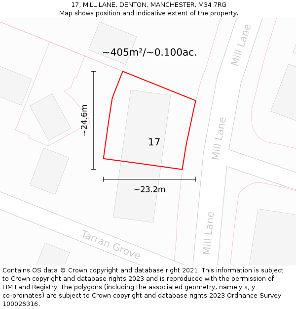 17, MILL LANE, DENTON, MANCHESTER, M34 7RG: Plot and title map