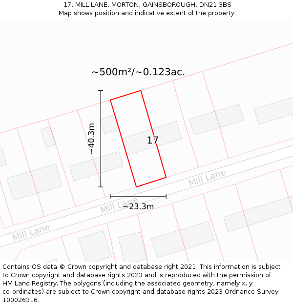 17, MILL LANE, MORTON, GAINSBOROUGH, DN21 3BS: Plot and title map