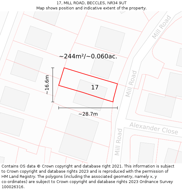 17, MILL ROAD, BECCLES, NR34 9UT: Plot and title map