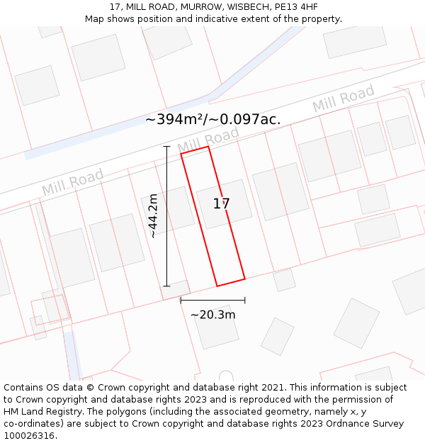17, MILL ROAD, MURROW, WISBECH, PE13 4HF: Plot and title map