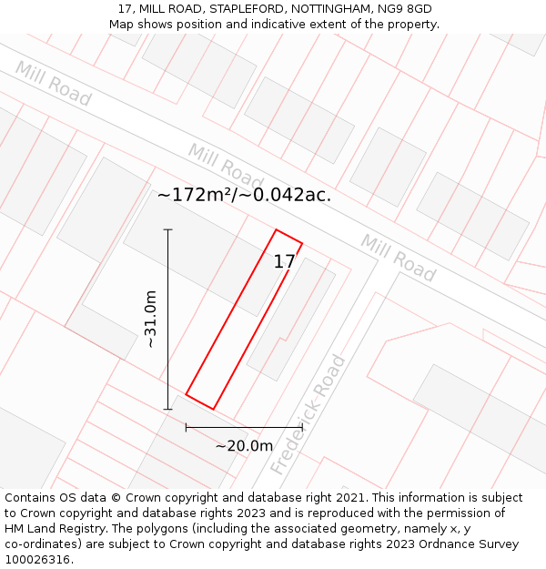17, MILL ROAD, STAPLEFORD, NOTTINGHAM, NG9 8GD: Plot and title map