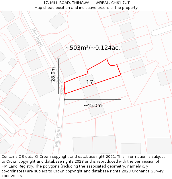 17, MILL ROAD, THINGWALL, WIRRAL, CH61 7UT: Plot and title map