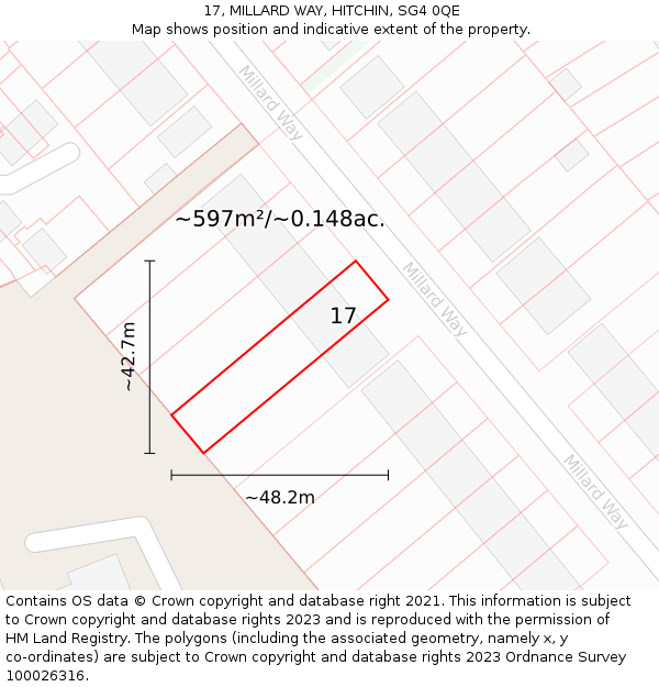 17, MILLARD WAY, HITCHIN, SG4 0QE: Plot and title map