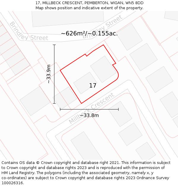 17, MILLBECK CRESCENT, PEMBERTON, WIGAN, WN5 8DD: Plot and title map