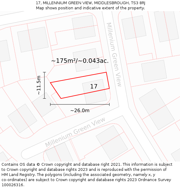 17, MILLENNIUM GREEN VIEW, MIDDLESBROUGH, TS3 8RJ: Plot and title map
