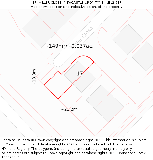17, MILLER CLOSE, NEWCASTLE UPON TYNE, NE12 9ER: Plot and title map
