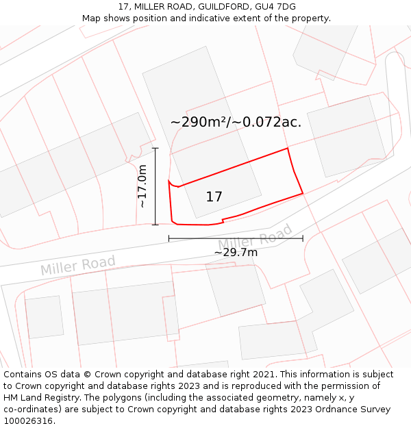 17, MILLER ROAD, GUILDFORD, GU4 7DG: Plot and title map