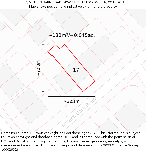 17, MILLERS BARN ROAD, JAYWICK, CLACTON-ON-SEA, CO15 2QB: Plot and title map