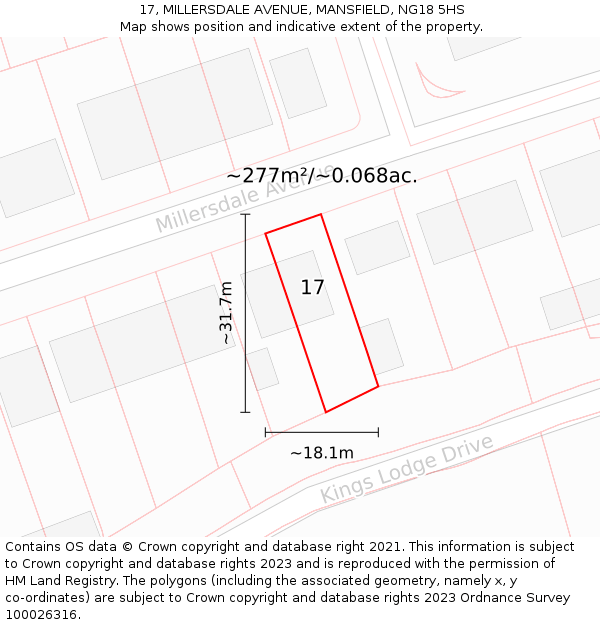 17, MILLERSDALE AVENUE, MANSFIELD, NG18 5HS: Plot and title map