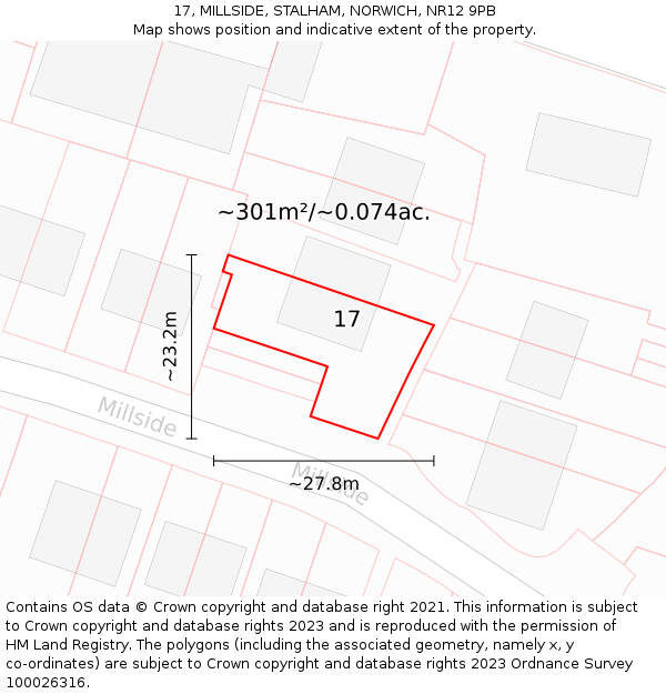 17, MILLSIDE, STALHAM, NORWICH, NR12 9PB: Plot and title map