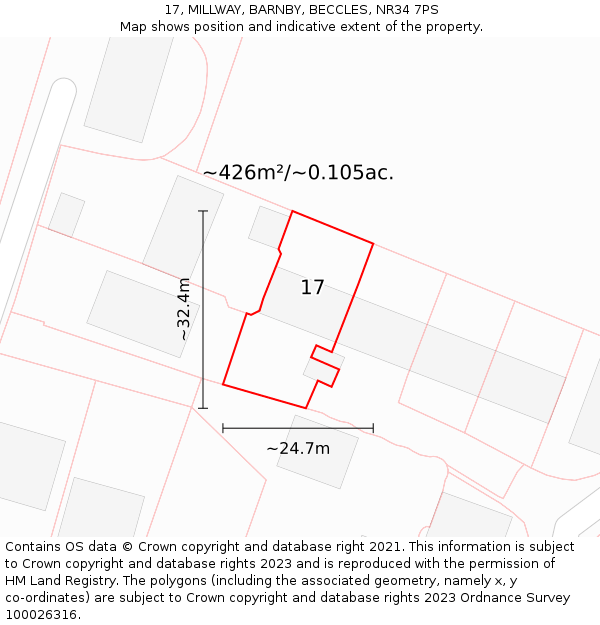 17, MILLWAY, BARNBY, BECCLES, NR34 7PS: Plot and title map