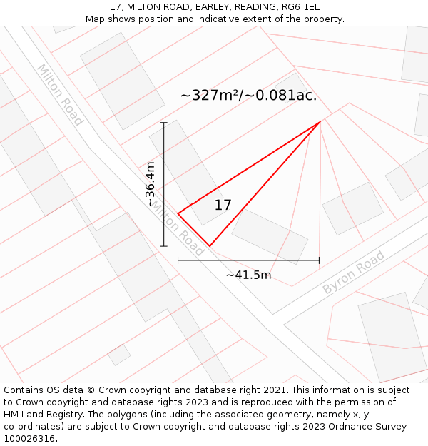 17, MILTON ROAD, EARLEY, READING, RG6 1EL: Plot and title map