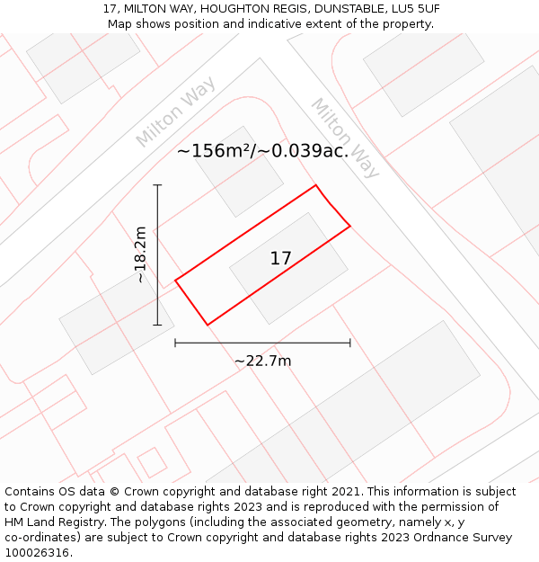 17, MILTON WAY, HOUGHTON REGIS, DUNSTABLE, LU5 5UF: Plot and title map