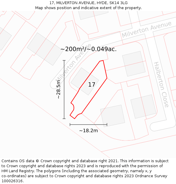 17, MILVERTON AVENUE, HYDE, SK14 3LG: Plot and title map