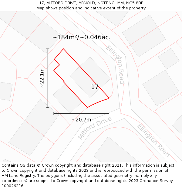 17, MITFORD DRIVE, ARNOLD, NOTTINGHAM, NG5 8BR: Plot and title map