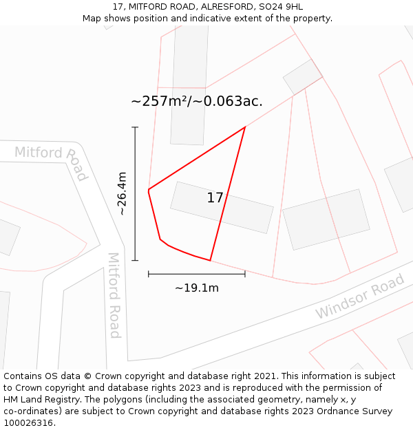 17, MITFORD ROAD, ALRESFORD, SO24 9HL: Plot and title map