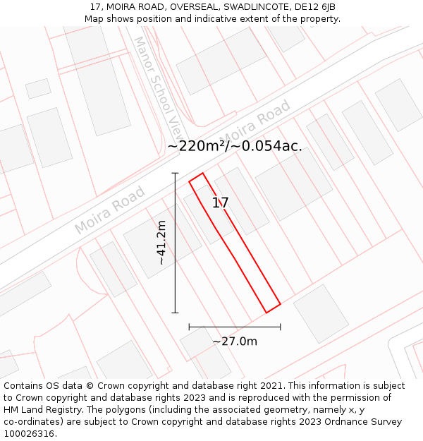 17, MOIRA ROAD, OVERSEAL, SWADLINCOTE, DE12 6JB: Plot and title map