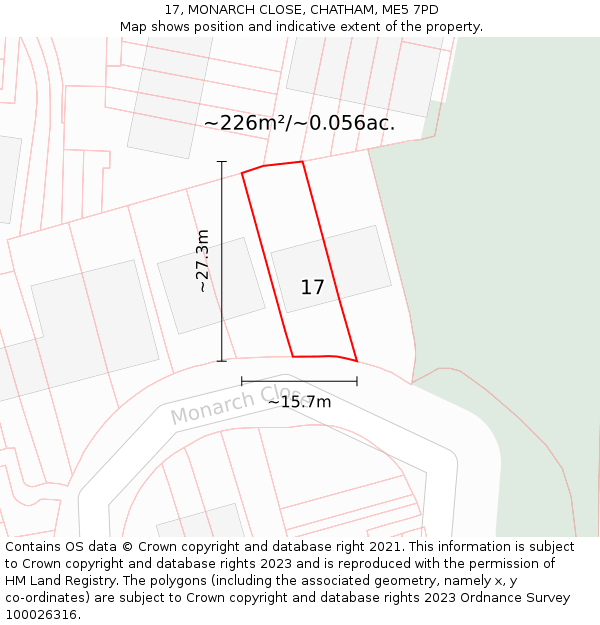 17, MONARCH CLOSE, CHATHAM, ME5 7PD: Plot and title map