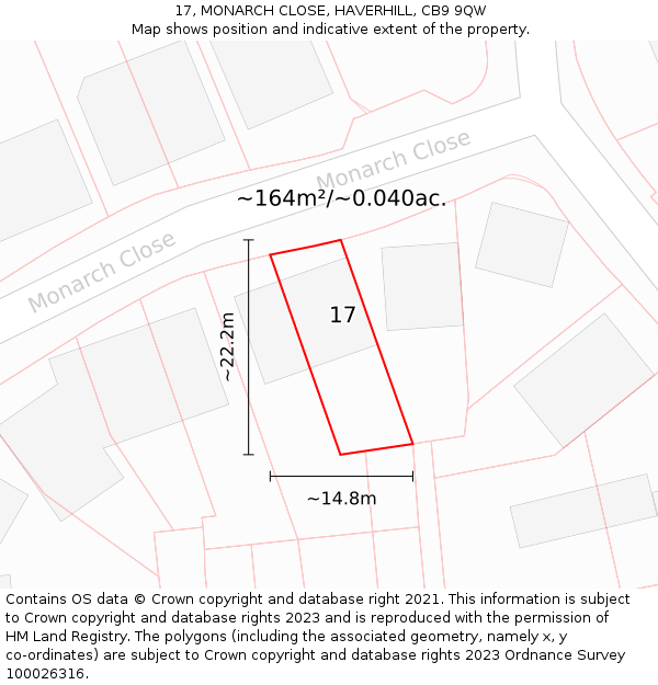 17, MONARCH CLOSE, HAVERHILL, CB9 9QW: Plot and title map