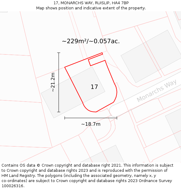 17, MONARCHS WAY, RUISLIP, HA4 7BP: Plot and title map