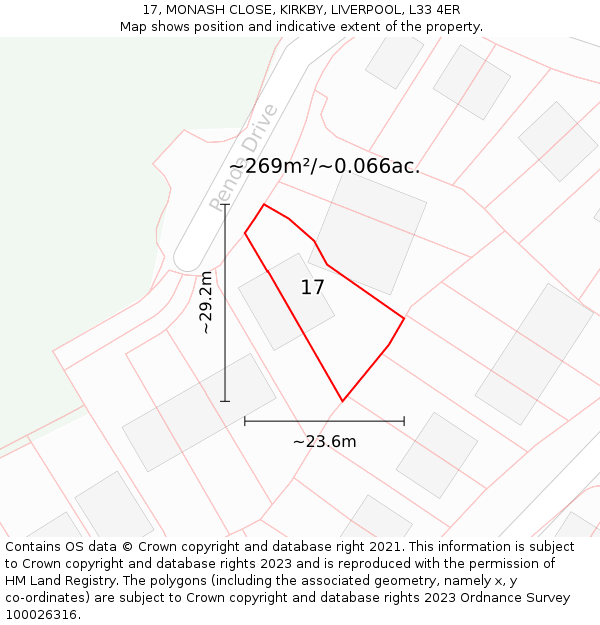 17, MONASH CLOSE, KIRKBY, LIVERPOOL, L33 4ER: Plot and title map