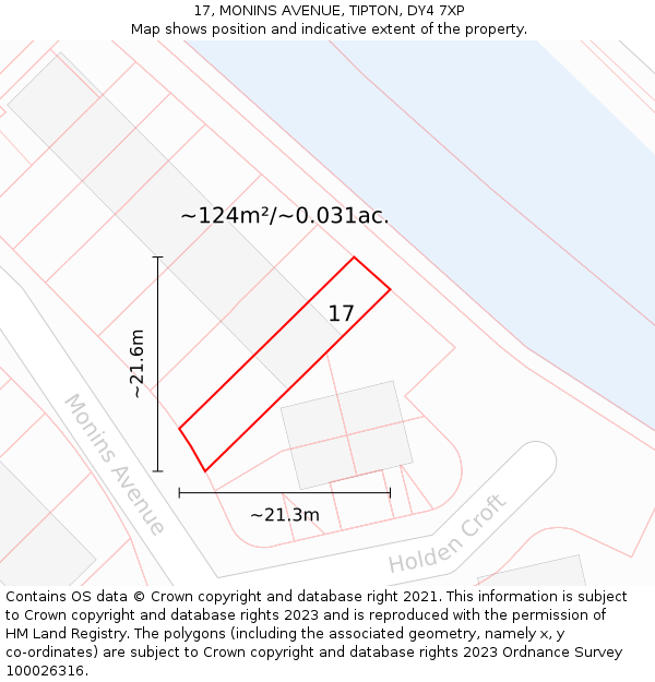 17, MONINS AVENUE, TIPTON, DY4 7XP: Plot and title map