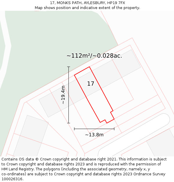 17, MONKS PATH, AYLESBURY, HP19 7FX: Plot and title map
