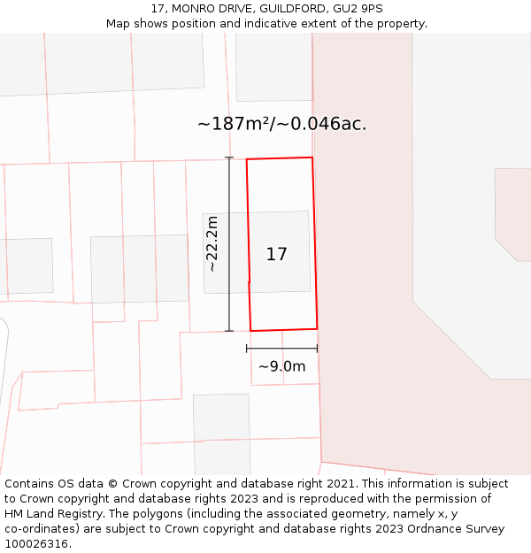 17, MONRO DRIVE, GUILDFORD, GU2 9PS: Plot and title map