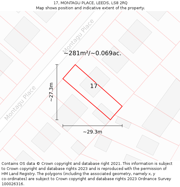 17, MONTAGU PLACE, LEEDS, LS8 2RQ: Plot and title map