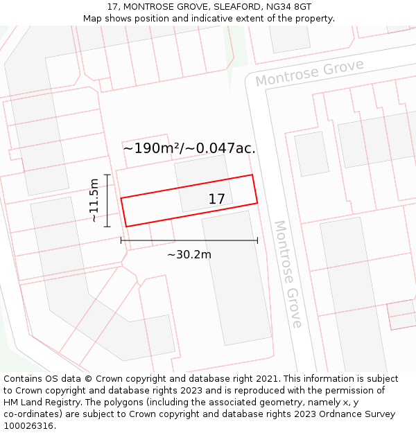 17, MONTROSE GROVE, SLEAFORD, NG34 8GT: Plot and title map