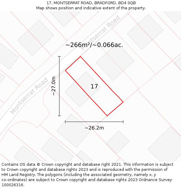 17, MONTSERRAT ROAD, BRADFORD, BD4 0QB: Plot and title map