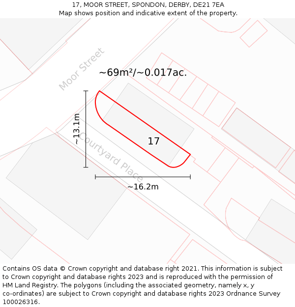 17, MOOR STREET, SPONDON, DERBY, DE21 7EA: Plot and title map