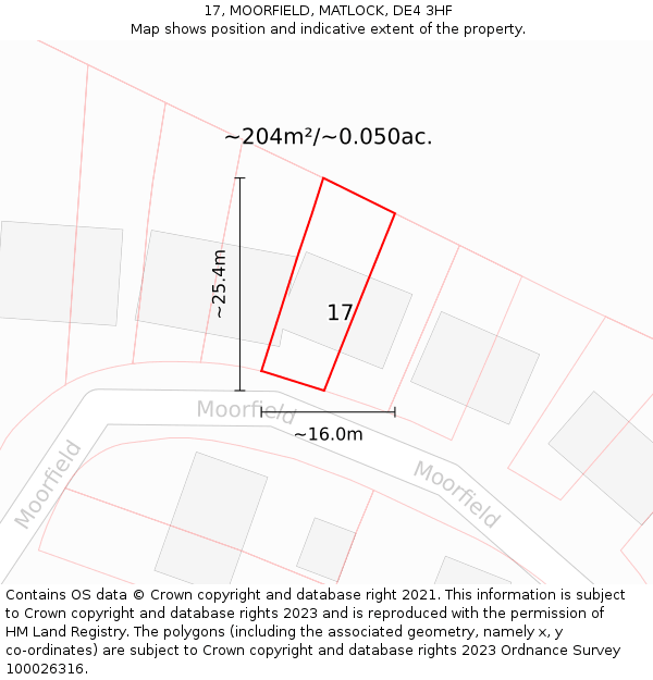 17, MOORFIELD, MATLOCK, DE4 3HF: Plot and title map