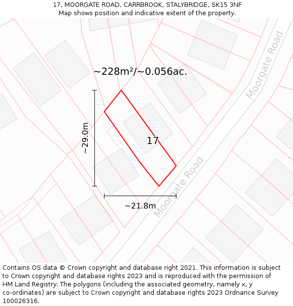 17, MOORGATE ROAD, CARRBROOK, STALYBRIDGE, SK15 3NF: Plot and title map