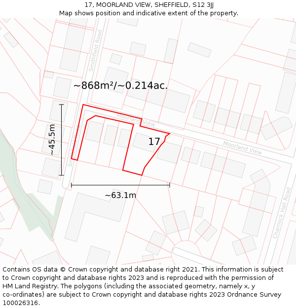 17, MOORLAND VIEW, SHEFFIELD, S12 3JJ: Plot and title map