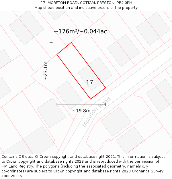 17, MORETON ROAD, COTTAM, PRESTON, PR4 0PH: Plot and title map