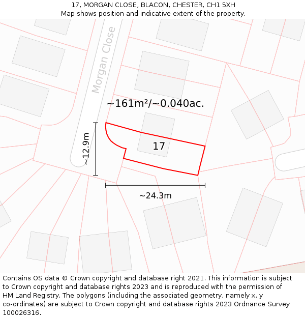 17, MORGAN CLOSE, BLACON, CHESTER, CH1 5XH: Plot and title map